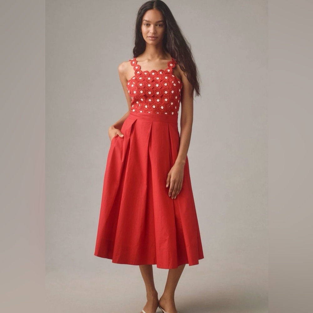 Maeve Crochet Poplin Twofer Midi Dress EUC. Looks new!!!!  US 10